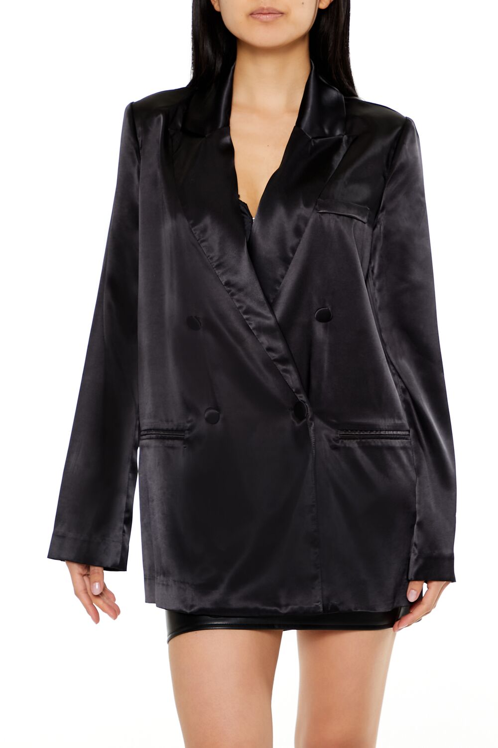  Forever 21 Satin Double-Breasted Blazer - black-swatch - Bonton