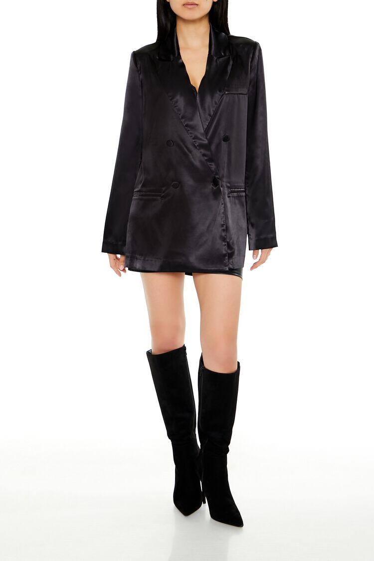  Forever 21 Satin Double-Breasted Blazer - black-swatch - Bonton