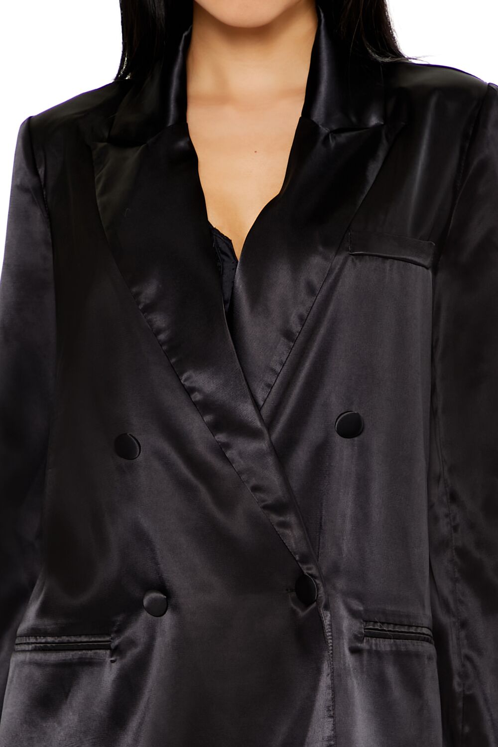  Forever 21 Satin Double-Breasted Blazer - black-swatch - Bonton