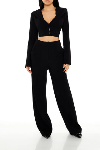 Plunging Hooded Cropped Blazer