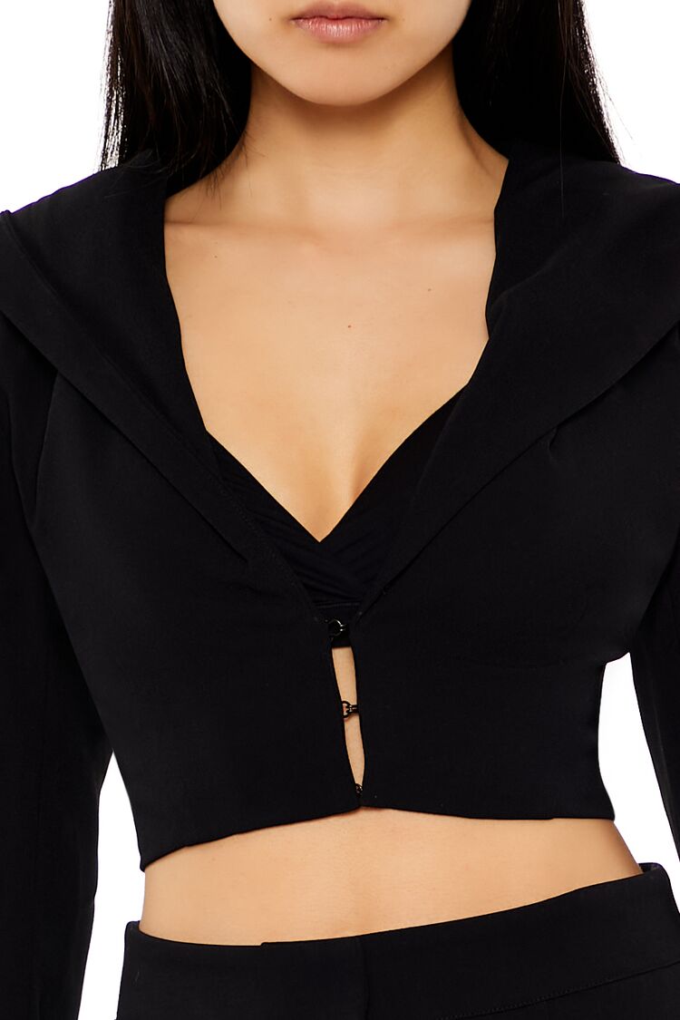  Forever 21 Plunging Hooded Cropped Blazer - black - Bonton