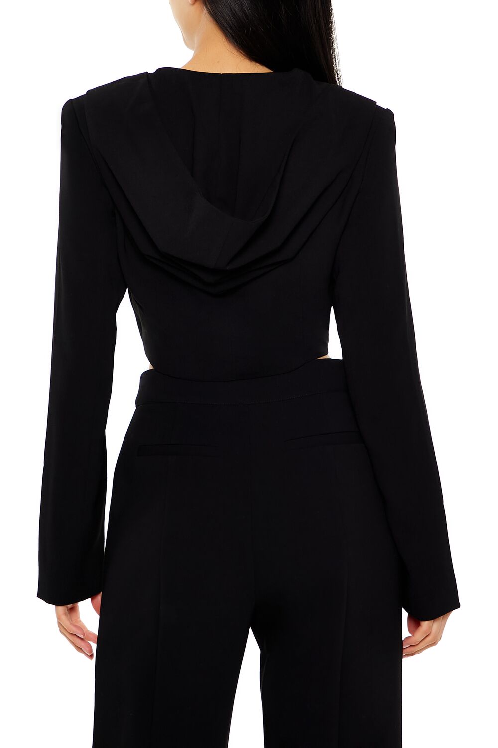  Forever 21 Plunging Hooded Cropped Blazer - black - Bonton