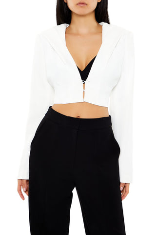 Plunging Hooded Cropped Blazer