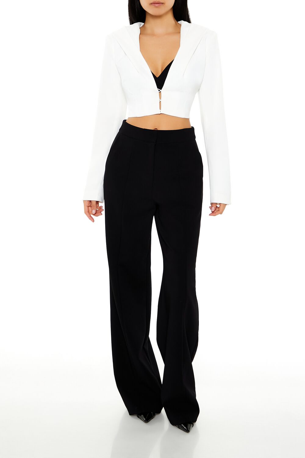  Forever 21 Plunging Hooded Cropped Blazer - black - Bonton
