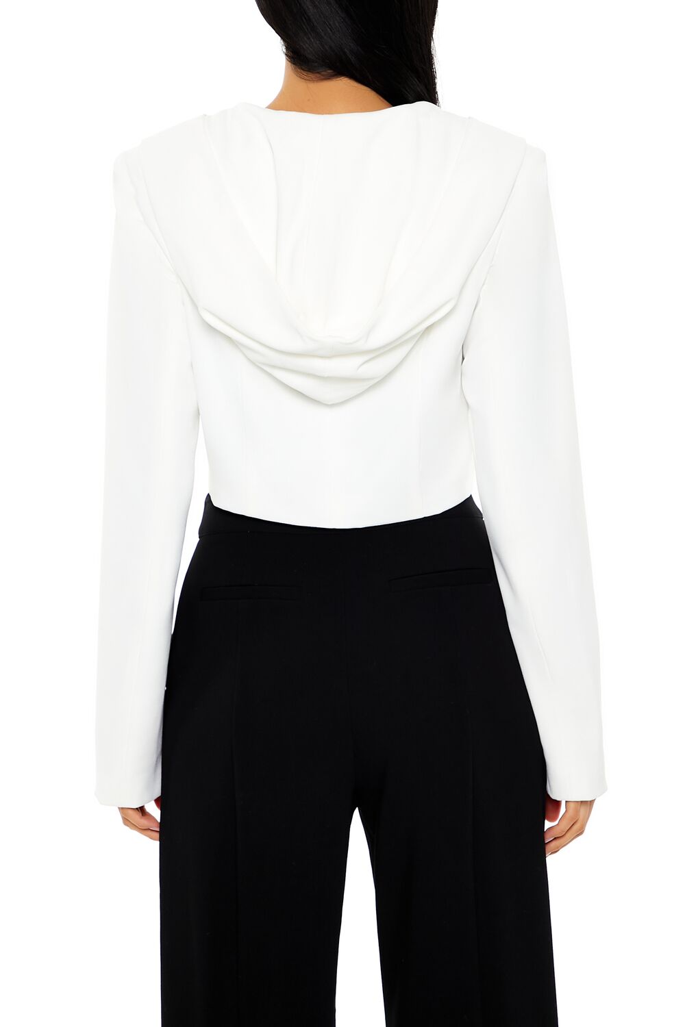 Forever 21 Plunging Hooded Cropped Blazer - black - Bonton