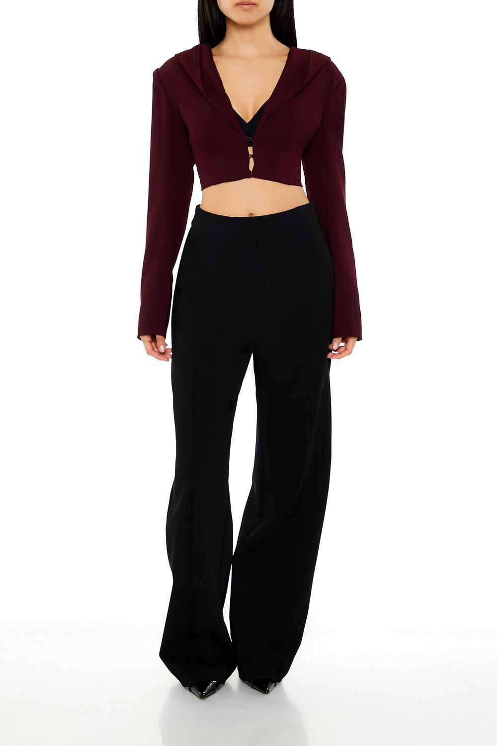 Forever 21 Plunging Hooded Cropped Blazer - black - Bonton