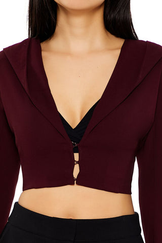 Plunging Hooded Cropped Blazer