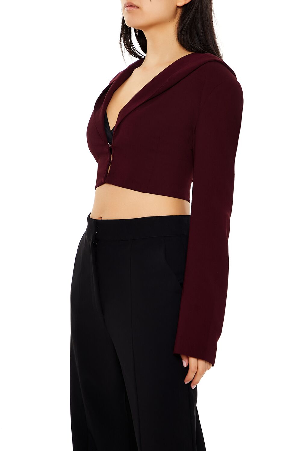  Forever 21 Plunging Hooded Cropped Blazer - black - Bonton