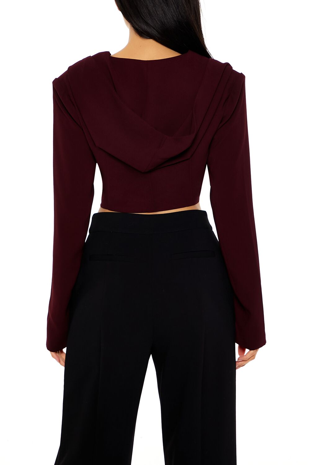  Forever 21 Plunging Hooded Cropped Blazer - black - Bonton