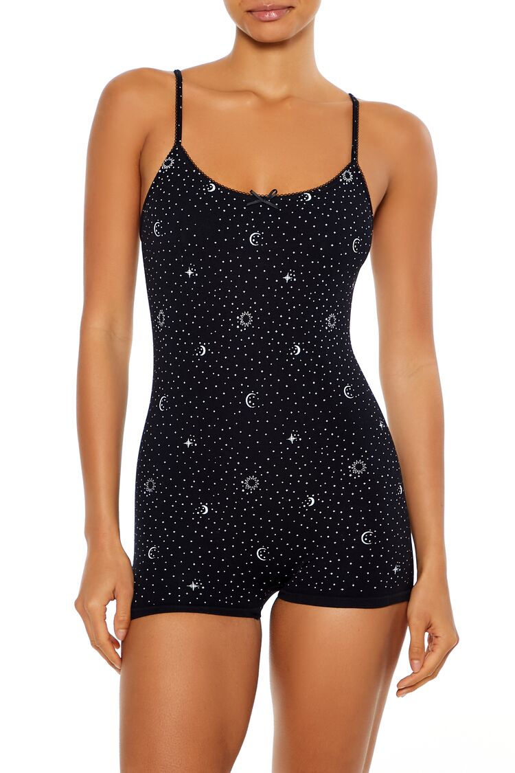  Forever 21 Seamless Moon & Star Lingerie Romper - black-white - Bonton