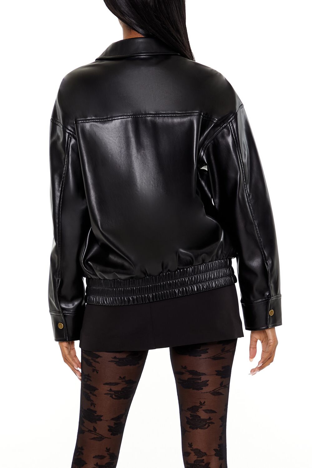  Forever 21 Faux Leather Zip-Up Bomber Jacket - black-swatch - Bonton