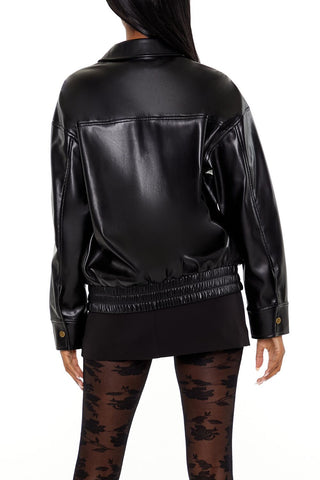 Faux Leather Zip-Up Bomber Jacket