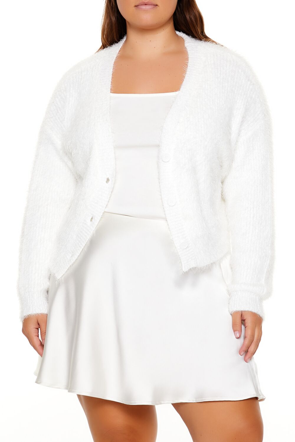  Forever 21 Plus Size Fuzzy Cardigan Sweater - white - Bonton
