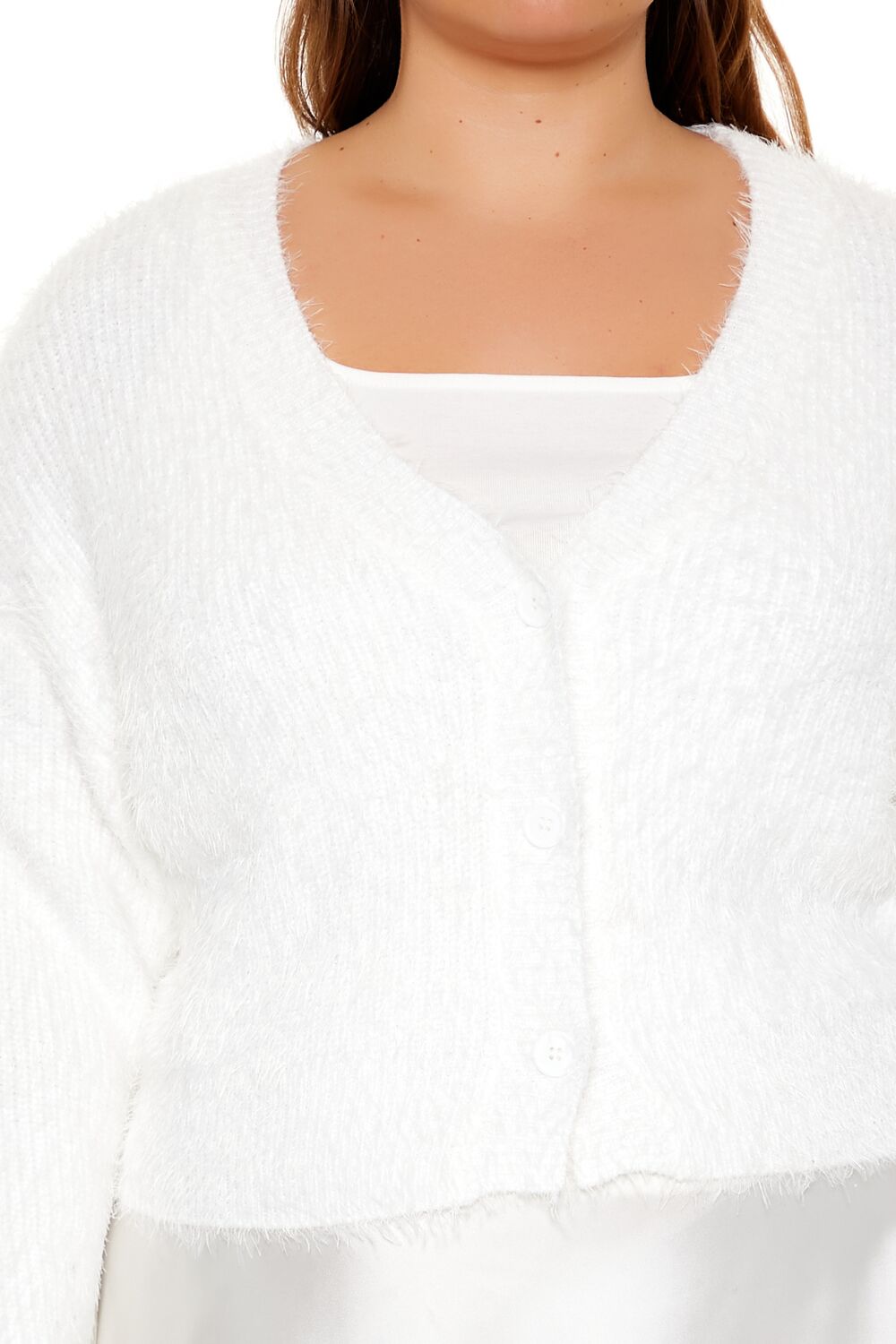  Forever 21 Plus Size Fuzzy Cardigan Sweater - white - Bonton