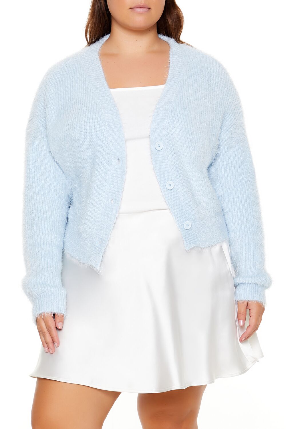  Forever 21 Plus Size Fuzzy Cardigan Sweater - white - Bonton