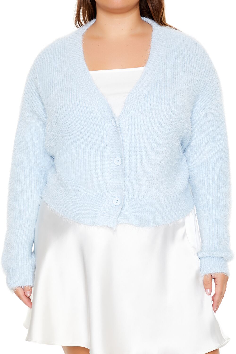  Forever 21 Plus Size Fuzzy Cardigan Sweater - white - Bonton