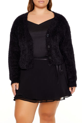 Plus Size Fuzzy Cardigan Sweater