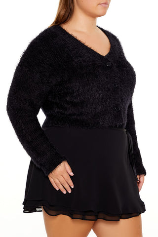 Plus Size Fuzzy Cardigan Sweater