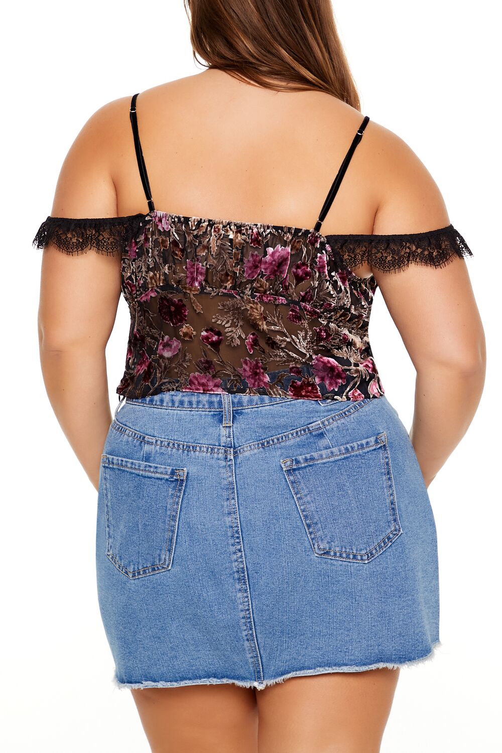  Forever 21 Plus Size Eyelash Lace-Trim Floral Crop Top - black multi - Bonton