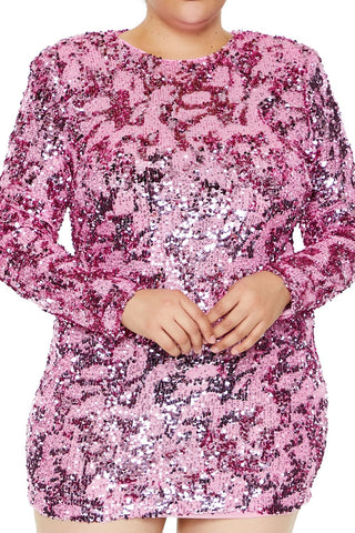 Plus Size Sequin Cutout Mini Dress