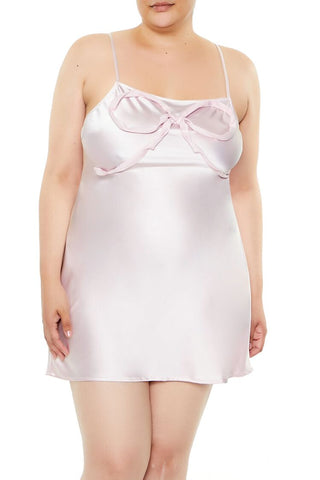 Plus Size Satin Bow Mini Slip Dress