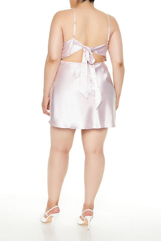 Plus Size Satin Bow Mini Slip Dress