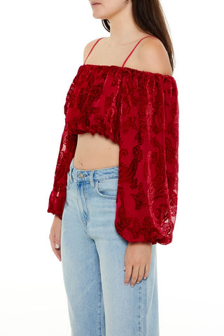 Paisley Open-Shoulder Crop Top