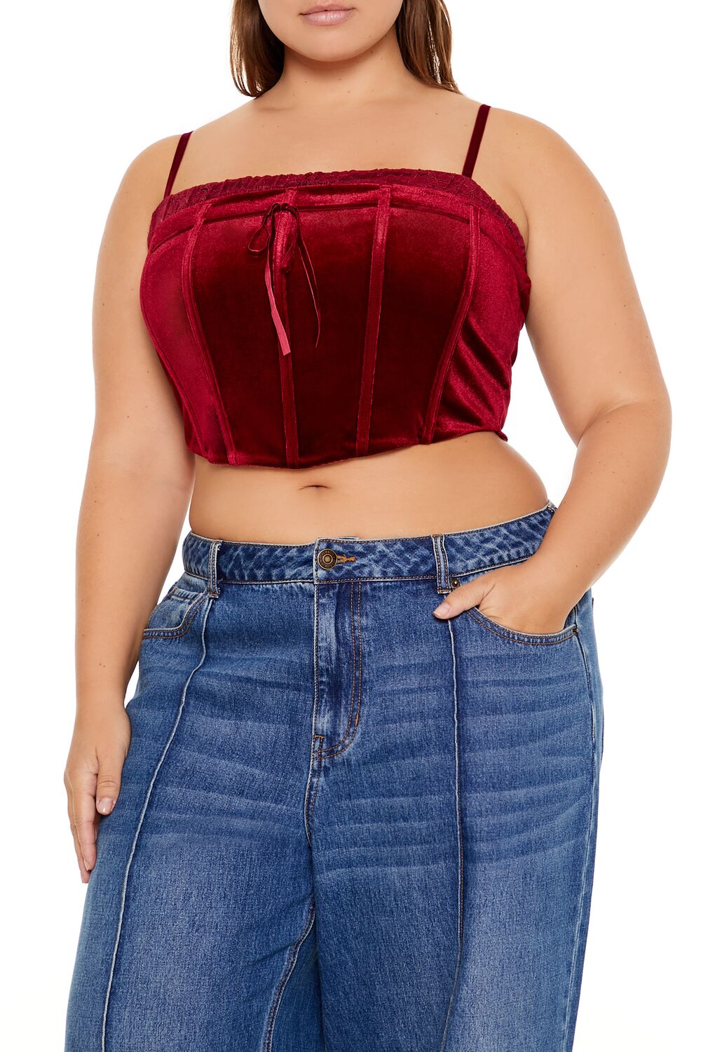  Forever 21 Plus Size Velvet Cropped Cami - merlot - Bonton