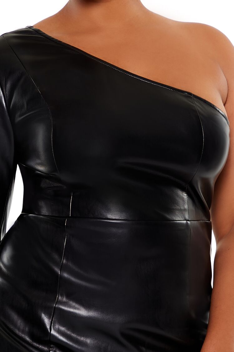  Forever 21 Plus Size Faux Leather Mini Dress - black-swatch - Bonton