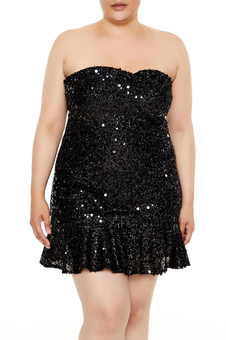 Plus Size Sequin Sweetheart Mini Dress