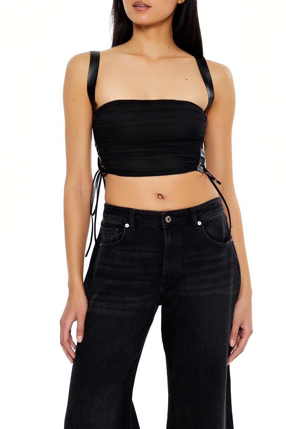  Forever 21 Lace-Up Crop Top - black - Bonton