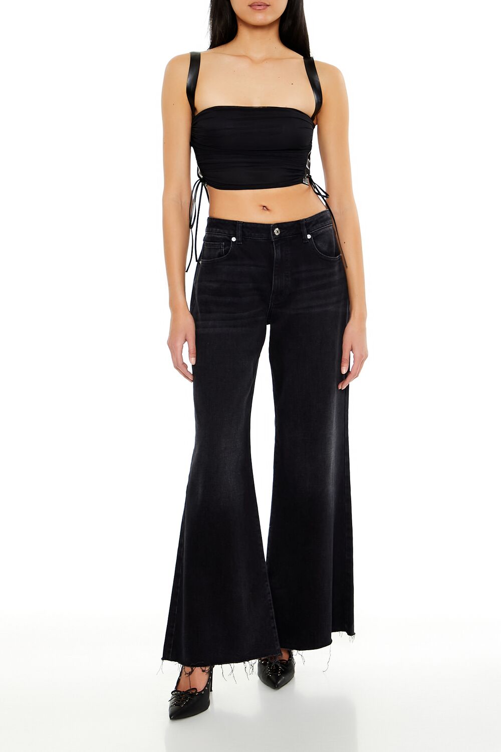  Forever 21 Lace-Up Crop Top - black - Bonton