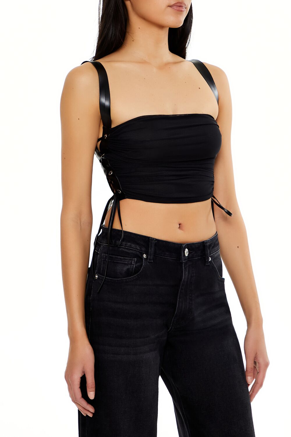  Forever 21 Lace-Up Crop Top - black - Bonton