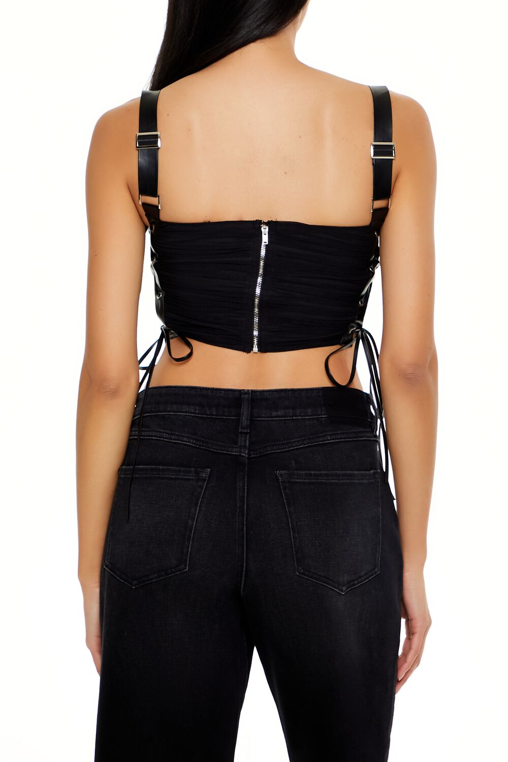  Forever 21 Lace-Up Crop Top - black - Bonton