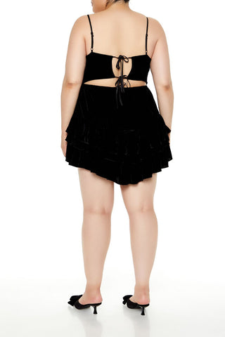 Plus Size Tiered Velvet Mini Dress