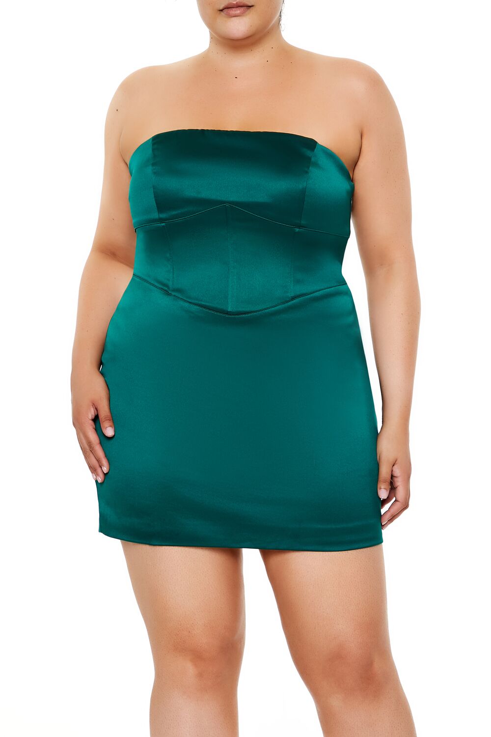 Forever 21 Plus Size Corset Tube Mini Dress - emerald-swatch Bonton Forever 21 Plus Size Corset Tube Mini Dress - emerald-swatch Bonton