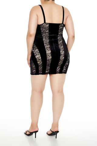 Plus Size Lace & Velvet Mini Dress
