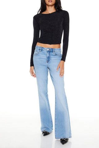 Glitter Knit Button-Up Crop Top