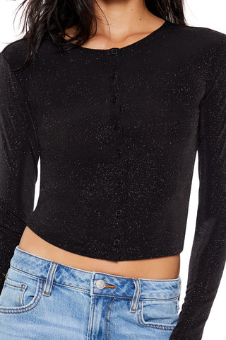 Glitter Knit Button-Up Crop Top
