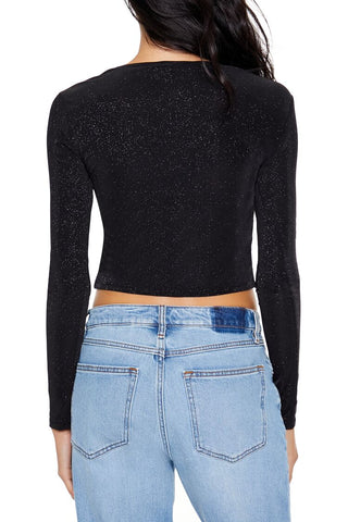Glitter Knit Button-Up Crop Top