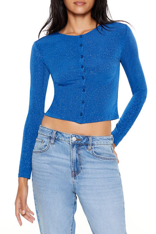Glitter Knit Button-Up Crop Top