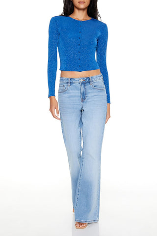 Glitter Knit Button-Up Crop Top