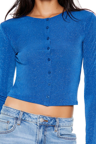 Glitter Knit Button-Up Crop Top