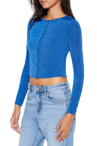 Glitter Knit Button-Up Crop Top