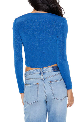 Glitter Knit Button-Up Crop Top