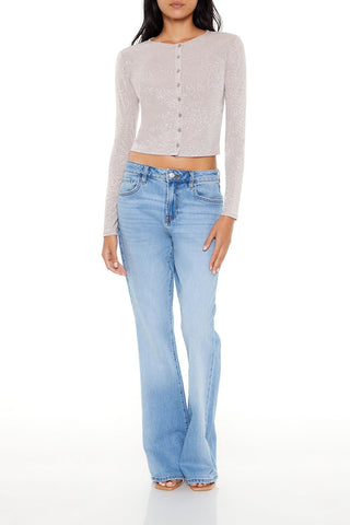 Glitter Knit Button-Up Crop Top