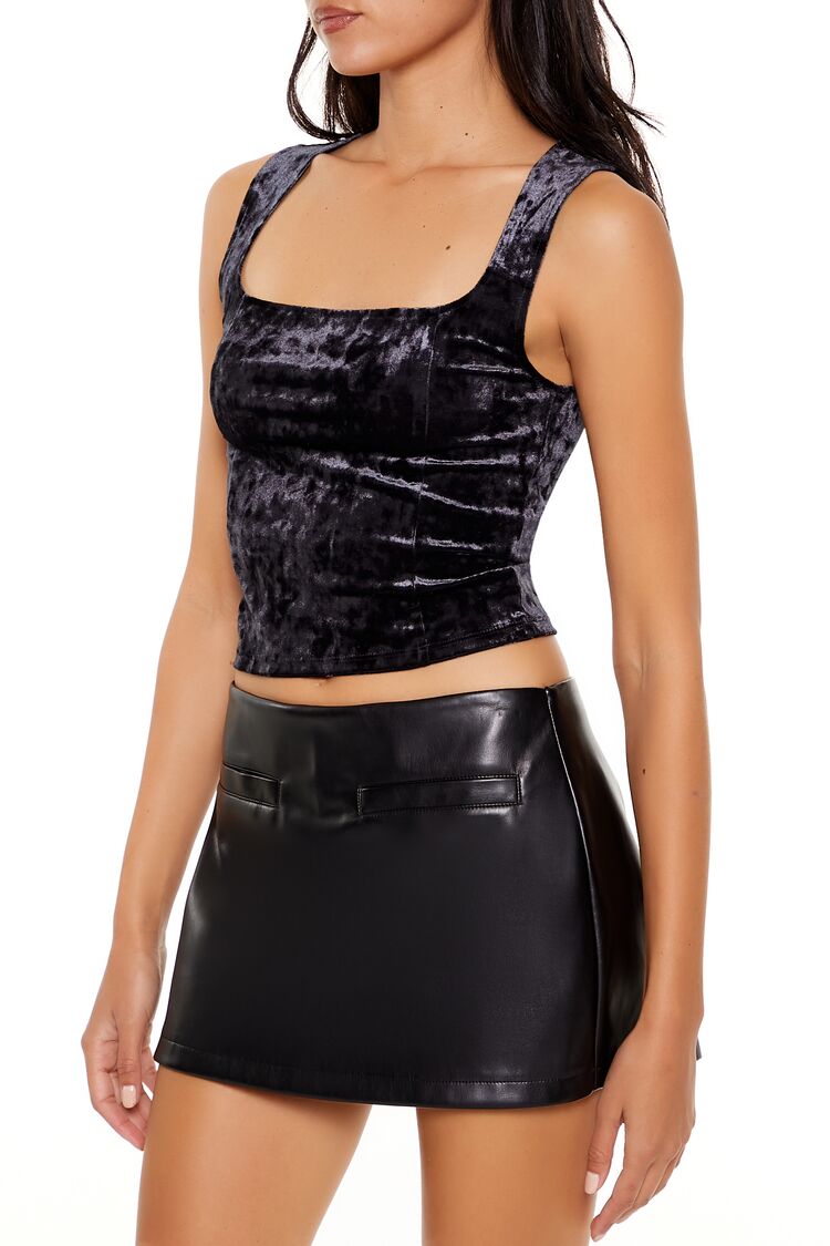 Forever 21 Crushed Velvet Crop Top - black - Bonton