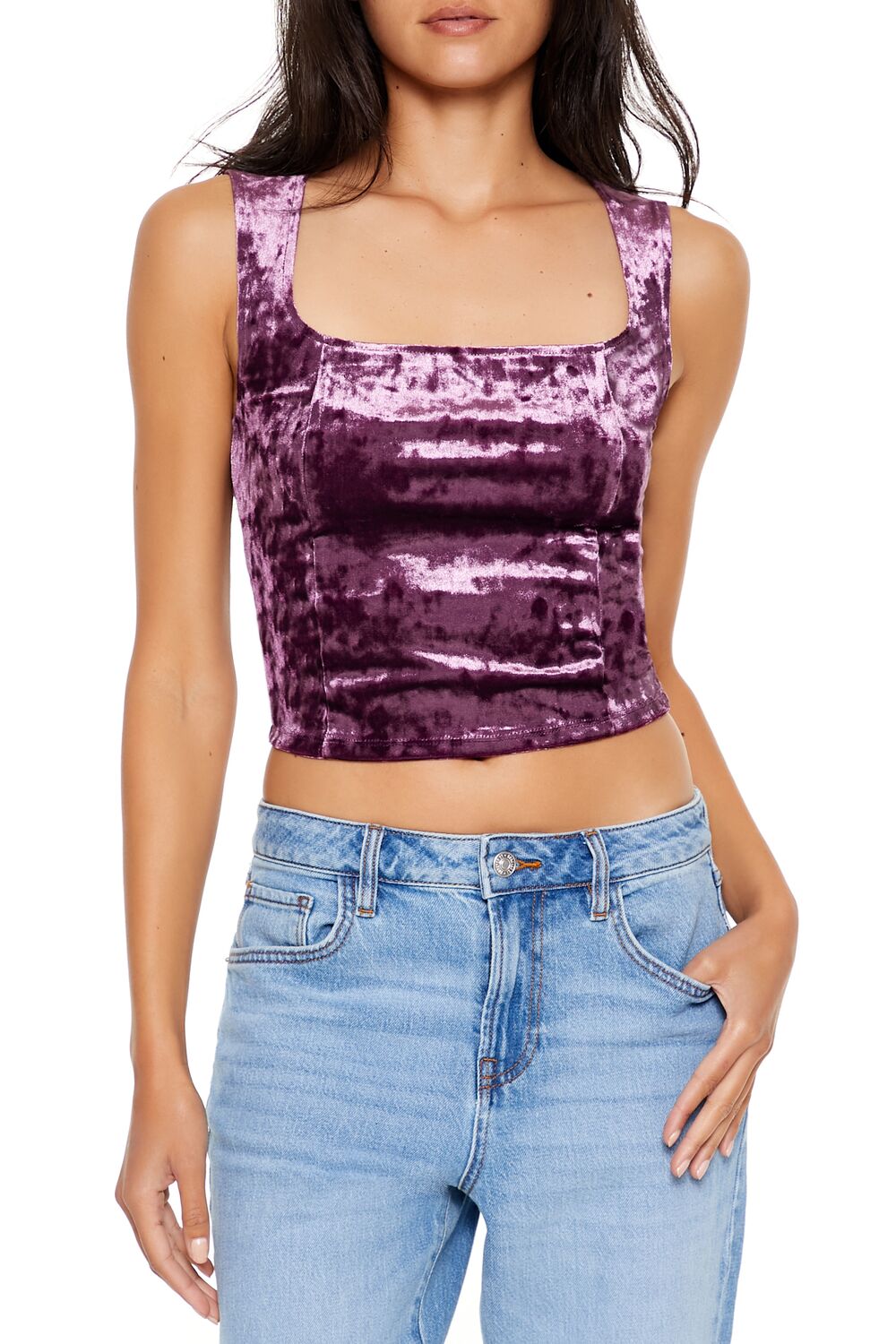  Forever 21 Crushed Velvet Crop Top - black - Bonton
