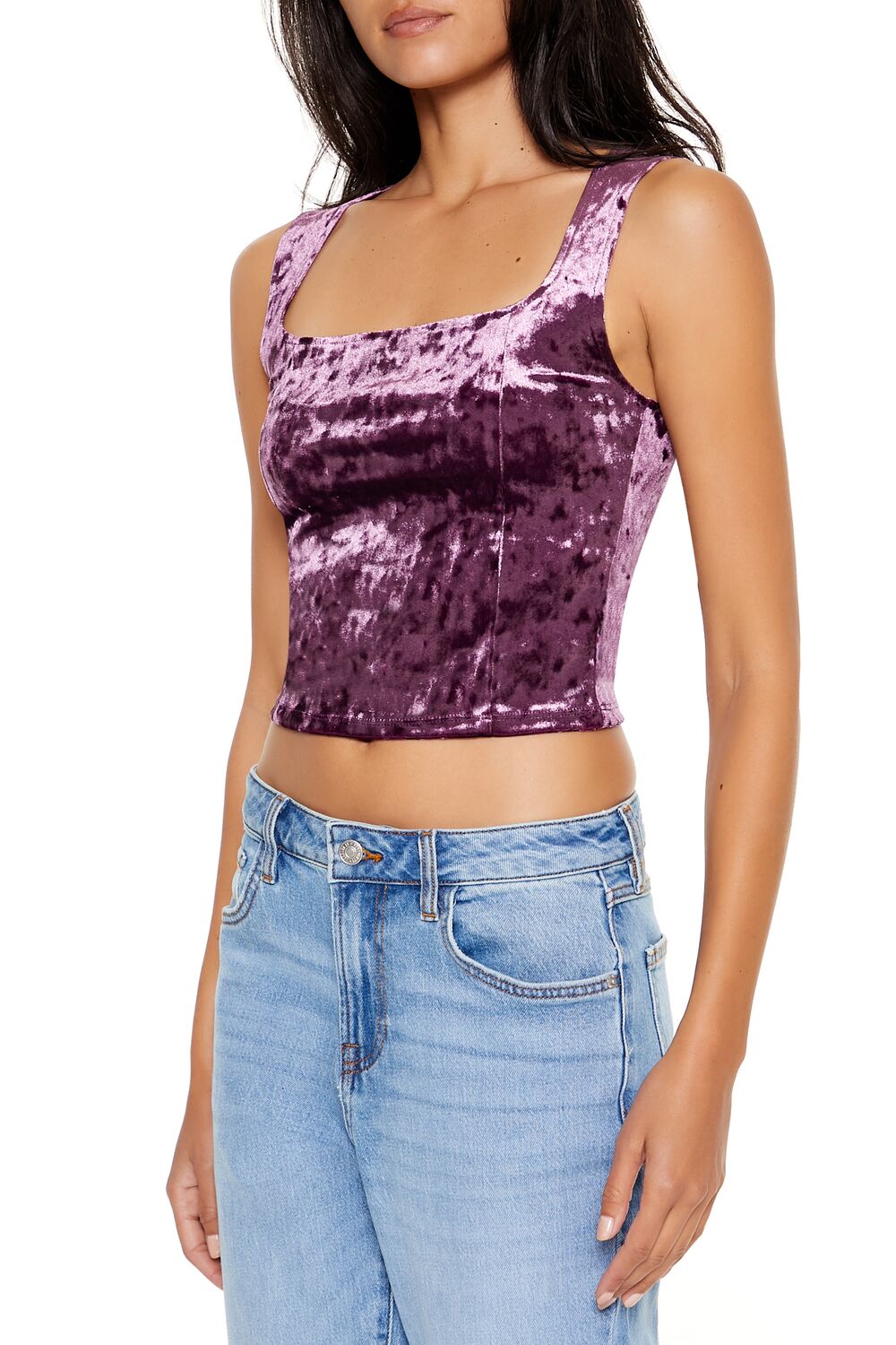 Forever 21 Crushed Velvet Crop Top - black - Bonton
