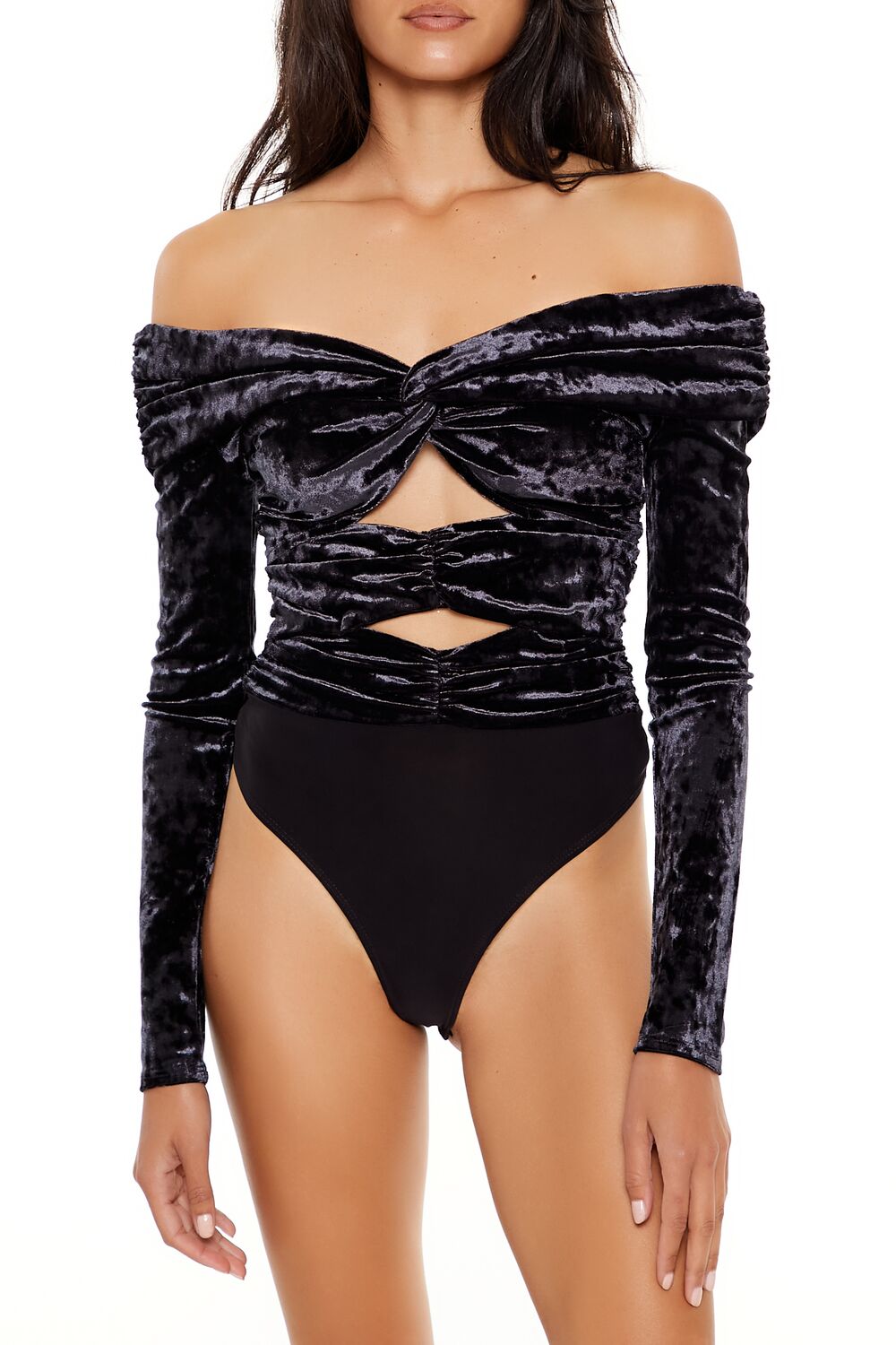  Forever 21 Velvet Off-the-Shoulder Bodysuit - black - Bonton